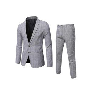 Men Plaid Split Back Blazer & Tailored Pants
